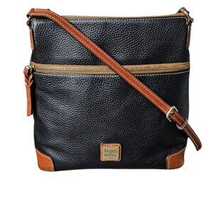 Dooney & Bourke Pebble Grain Leather Black & Brown Crossbody Shoulder Bag COA